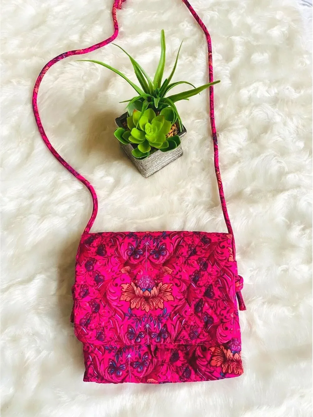 Wicked Pink Floral Quilted Crossbody Bag